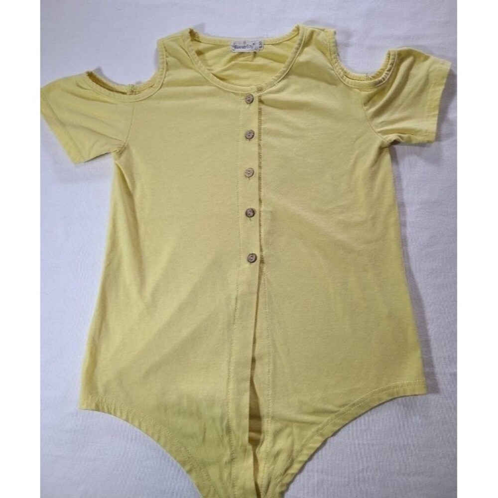 Girls Yellow Cutout Shoulder Top Size 8 Button Front Tie Hem Casual Tee